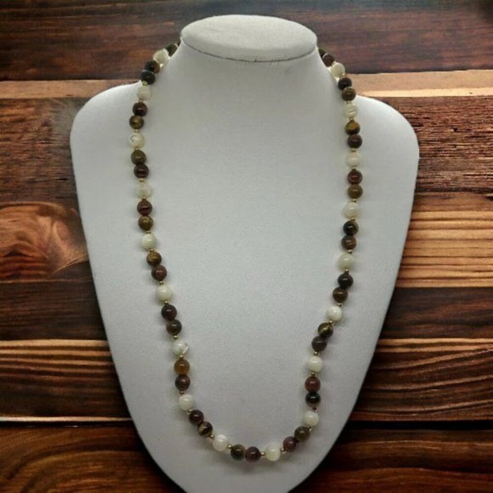 Lee Sands 24" Tiger's Eye and Mother of Pearl‎ Necklace